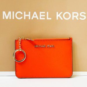 Michael Kors Jet Set Travel Small Coin Pouch ID Key Holder Wallet Poppy